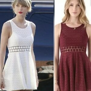 Free People Daisy Cut Out‎ Skater Mini Dress Merlot Womens Size 12 Sleeve…